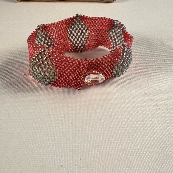Hand beaded cuff bracelet. - Picture 2 of 3